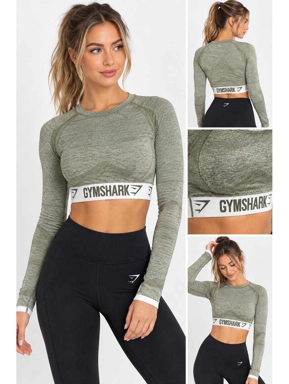 Gymshark Women’s Size S Olive Green Seamless Long Sleeve Crop Top Workout Gym